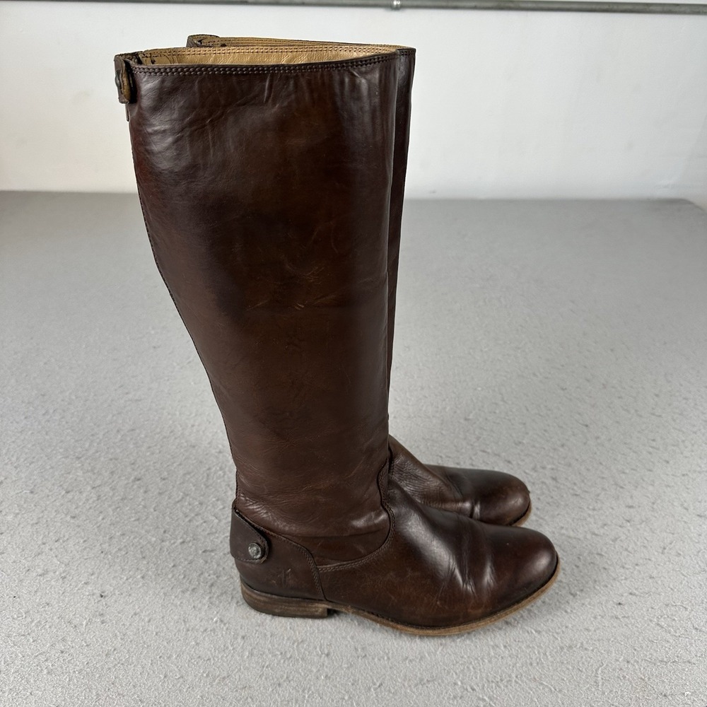 Frye Melissa Button Back Zip Leather Riding Boots Brown Sz. 8 B Womens - Picture 1 of 16